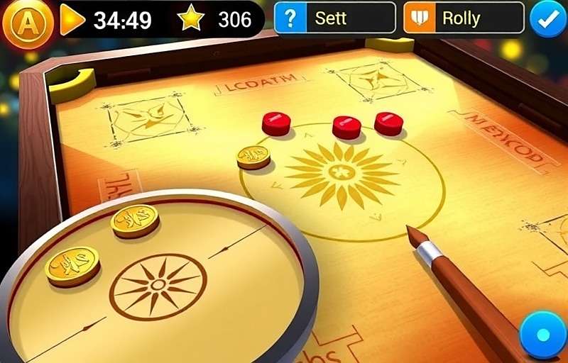 Carrom Clash: Disc Pool Games gameplay showing digital carrom board with coins and striker